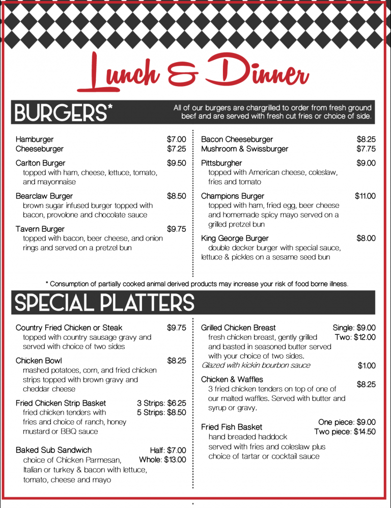 Hub City Diner Lunch Menu